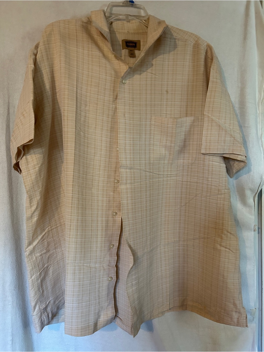 The Foundry Company Men's Short Sleeve Beige Plaid Shirt